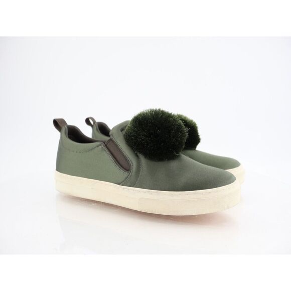 Tory Burch Daphne Pom Pom Luxe Platform Sneakers Size 10 M Green Satin Slip On - Picture 1 of 14